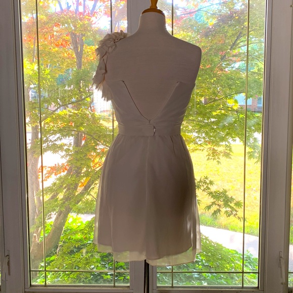 Off-white, one shoulder, chiffon mini dress. - Picture 2 of 5
